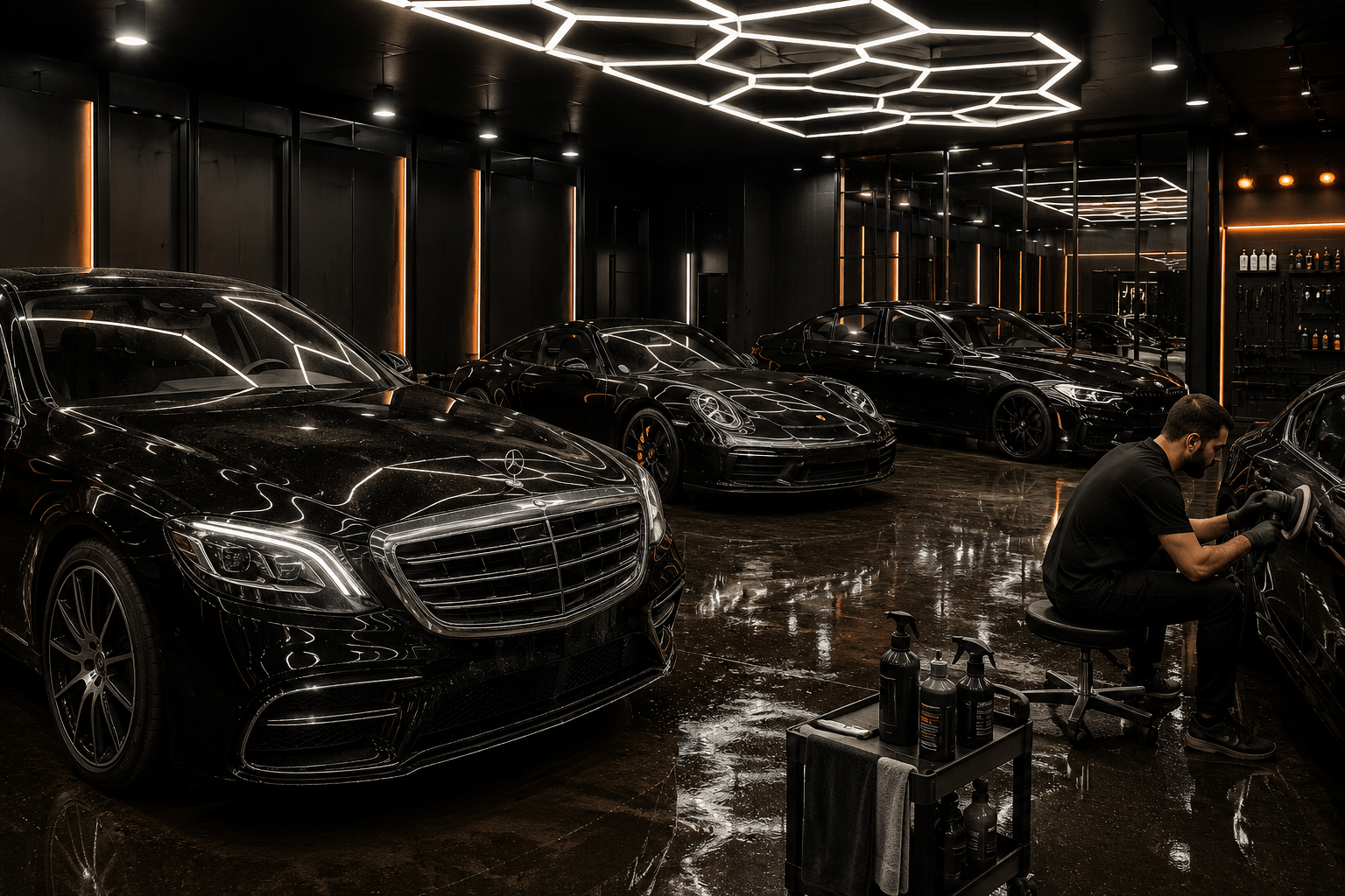 Luxury car receiving professional detailing at Lavarlo Car Care Center